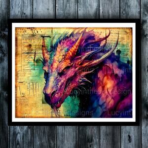 Purple Dragon Fantasy Art Vintage Style Wall Decor